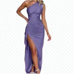 NWT (L) Memoriesea Women's Sexy One Shoulder High Split Lavendar Gown